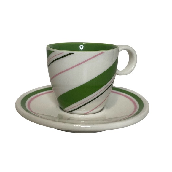 Starbucks Demi Espresso Mini Cup Mug Saucer Candy Striped Holiday 2007 Set - Picture 1 of 10